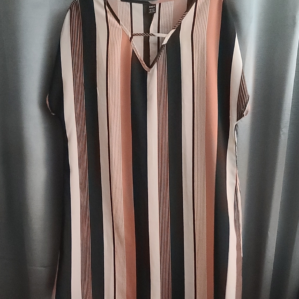 SHEIN V Curve Dress Black, Tan and Orange Vertical Striped Midi  Dress PTP 23.5